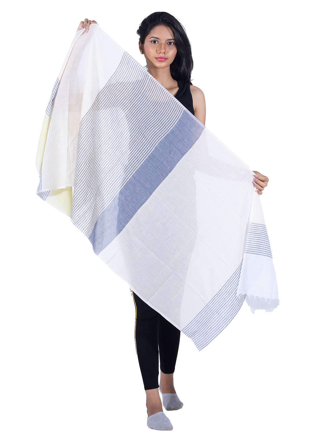 handwoven grey striped cotton scarf