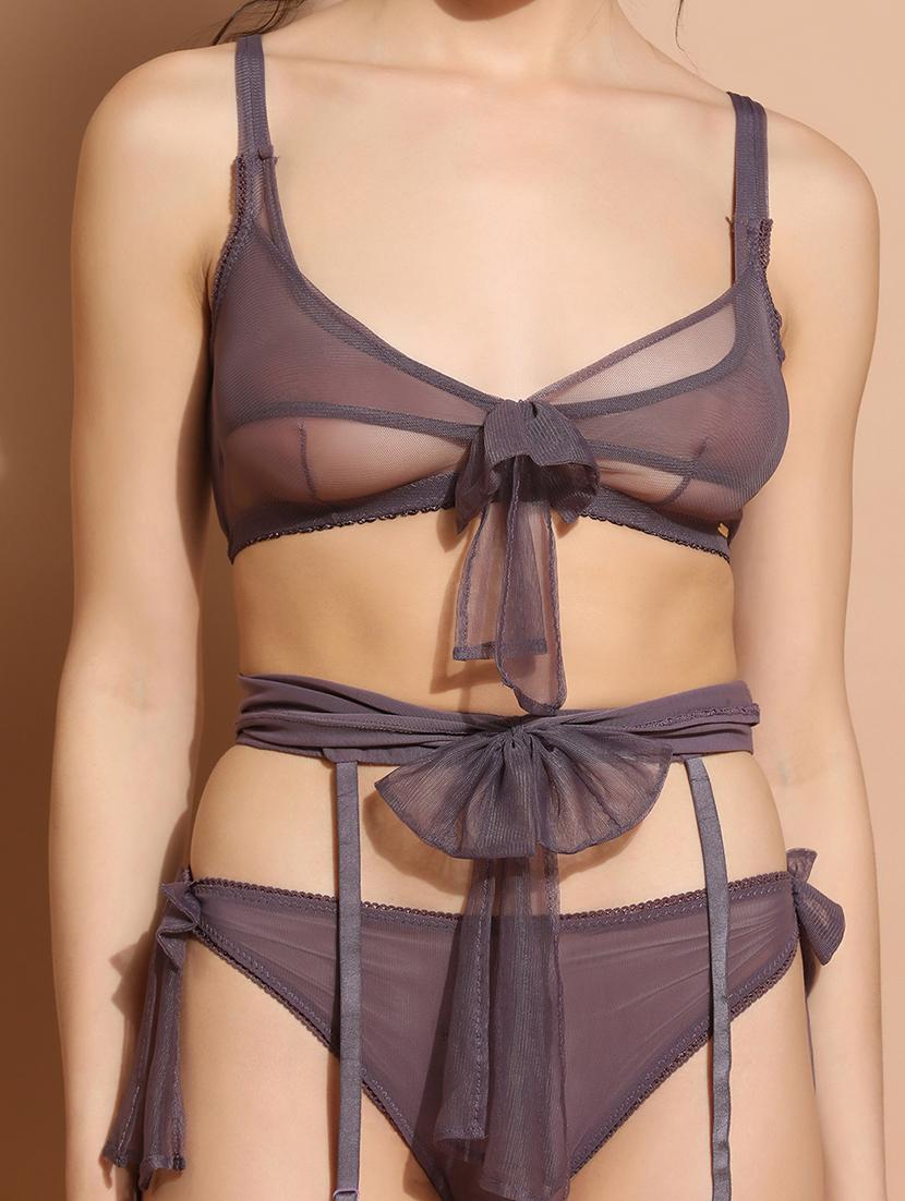 solid net bras & panty set - 20110791 - Standard Image - 4