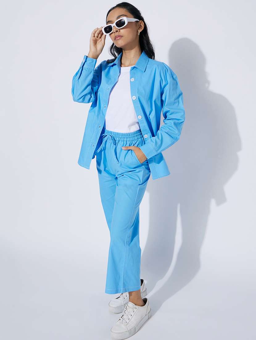 blue solid twin sets 