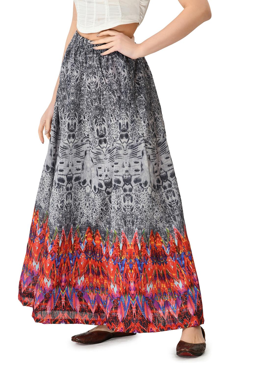 grey printed flared long skirt - 20114607 -  Standard Image - 1