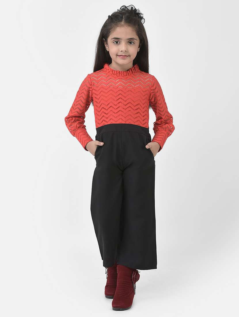 girls red & black full length jumpsuit 