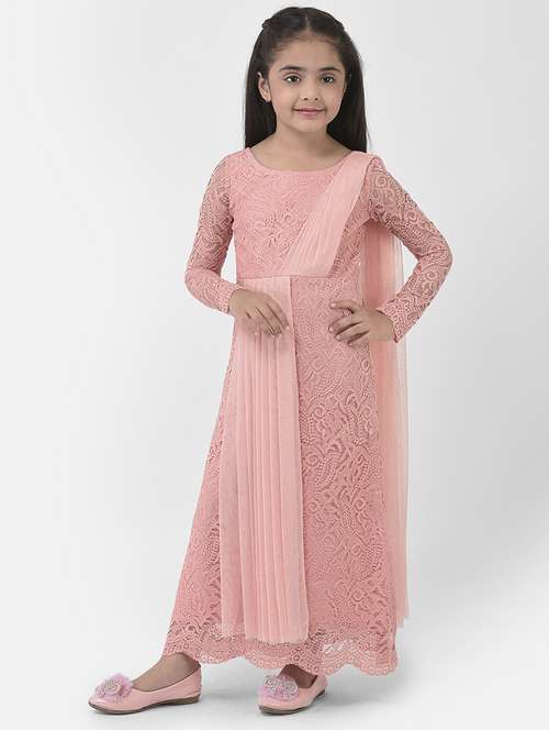 girls round neck long sleeves frock - 20115715 - Standard Image - 0