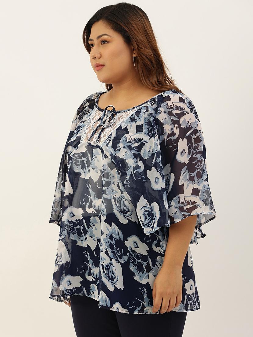 women plus size tie-up neck top - 20117145 - Standard Image - 1