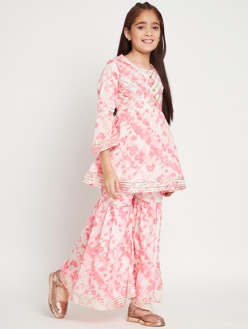 pink tie & dye kurta sharara set - 20117179 - Standard Image - 1