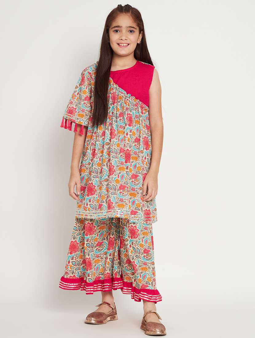 pink printed kurta palazzo set 