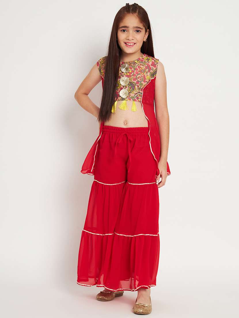 red sleeveless kurta sharara set
