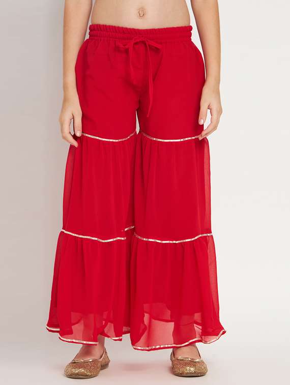 red sleeveless kurta sharara set - 20117182 -  Standard Image - 4
