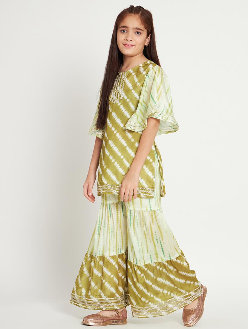 green printed kurta sharara set - 20117183 -  Standard Image - 1