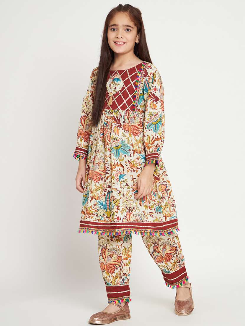 beige printed kurta salwar set - 20117192 -  Standard Image - 1