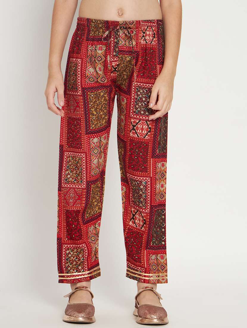 red printed cold sholuder kurta pant set - 20117193 - Standard Image - 4