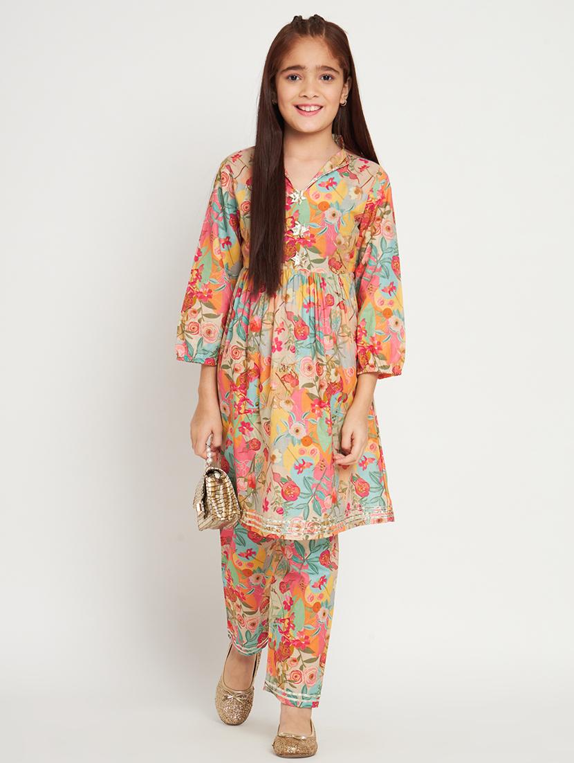 multi colored printed kurta pant set