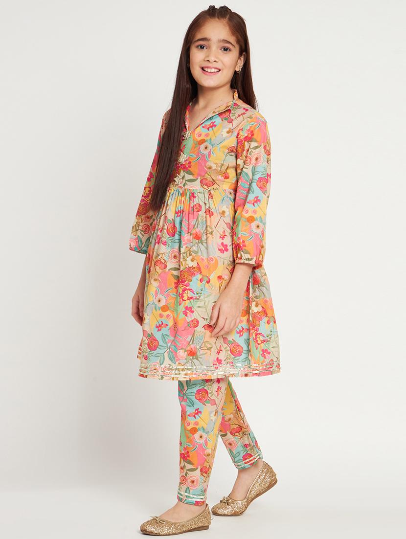 multi colored printed kurta pant set - 20117194 -  Standard Image - 1