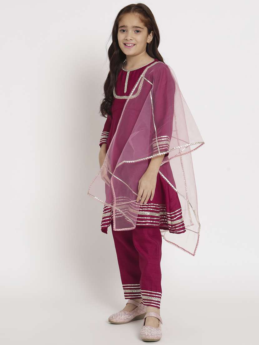 purple three quarter sleeve kurta pant set  - 20117198 -  Standard Image - 1