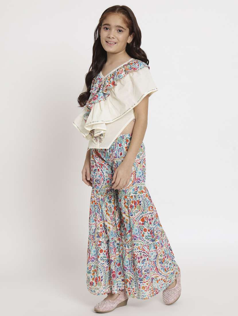 girls multi colored printed layered top & trouser set - 20117199 - Standard Image - 1