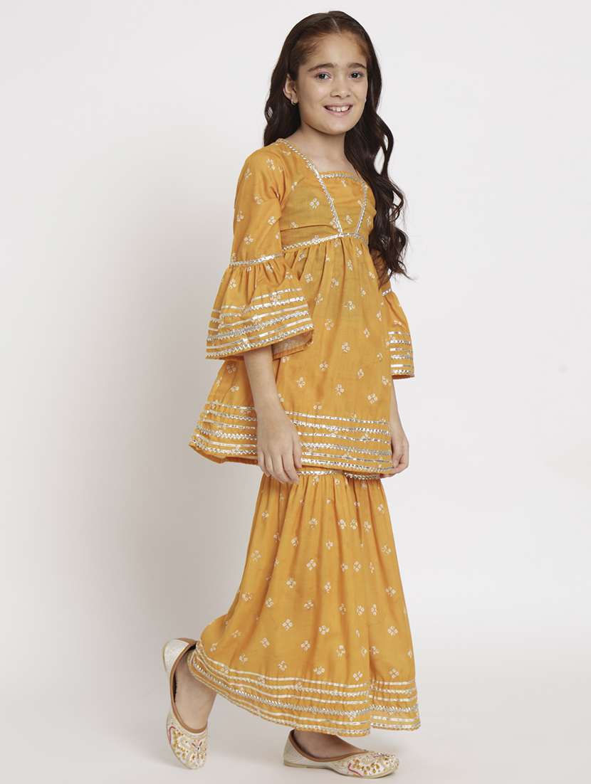 yellow printed kurta sharara set - 20117200 -  Standard Image - 1