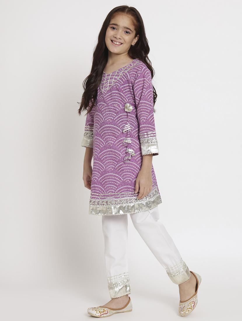 purple printed kurta pant set  - 20117201 -  Standard Image - 1