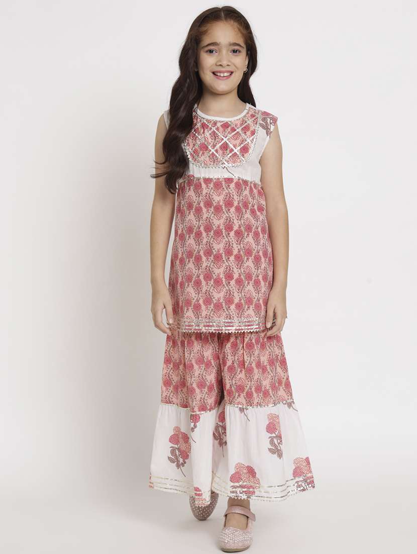 multi colored printed kurta sharara set
