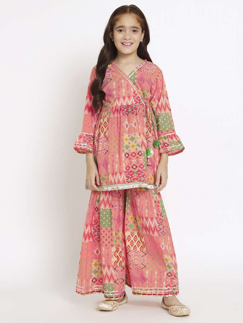 pink printed kurta sharara set