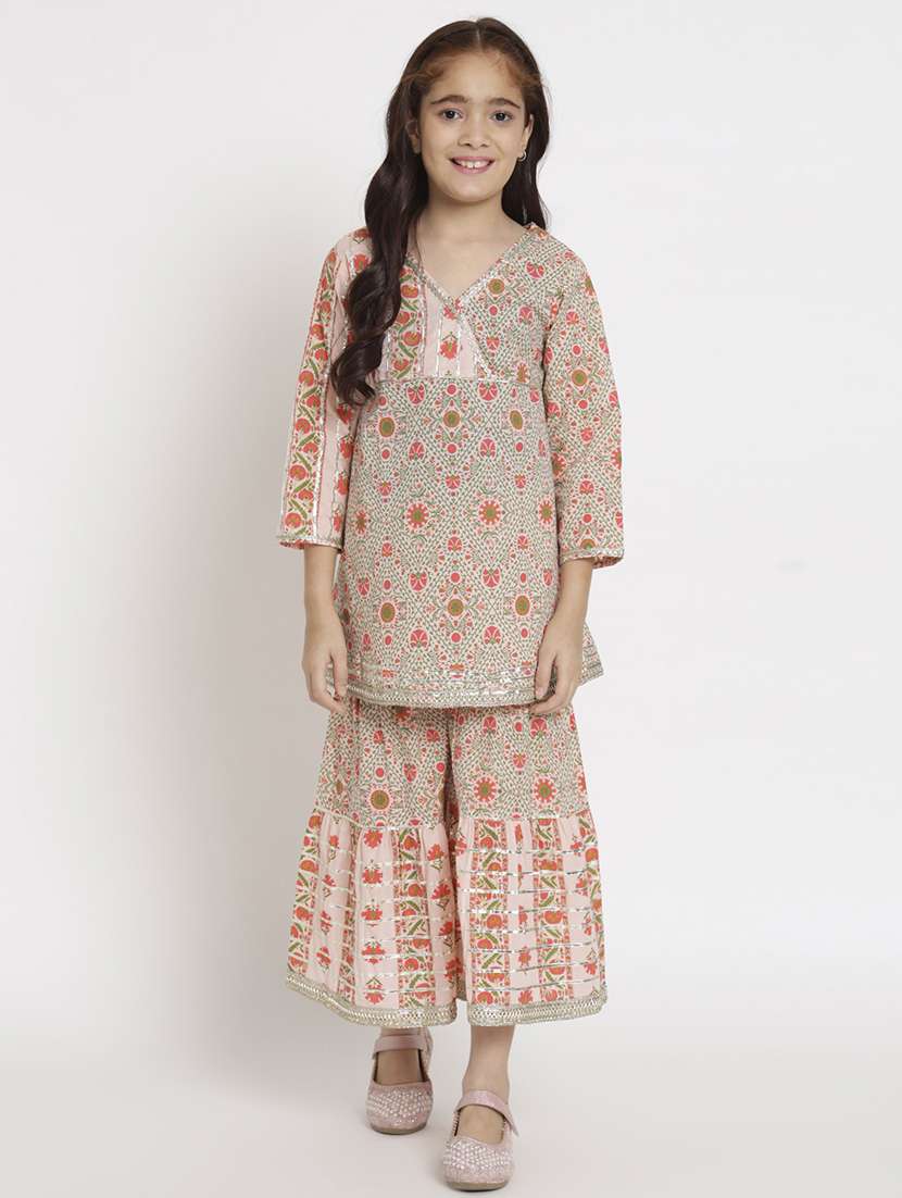 pink printed kurta sharara set