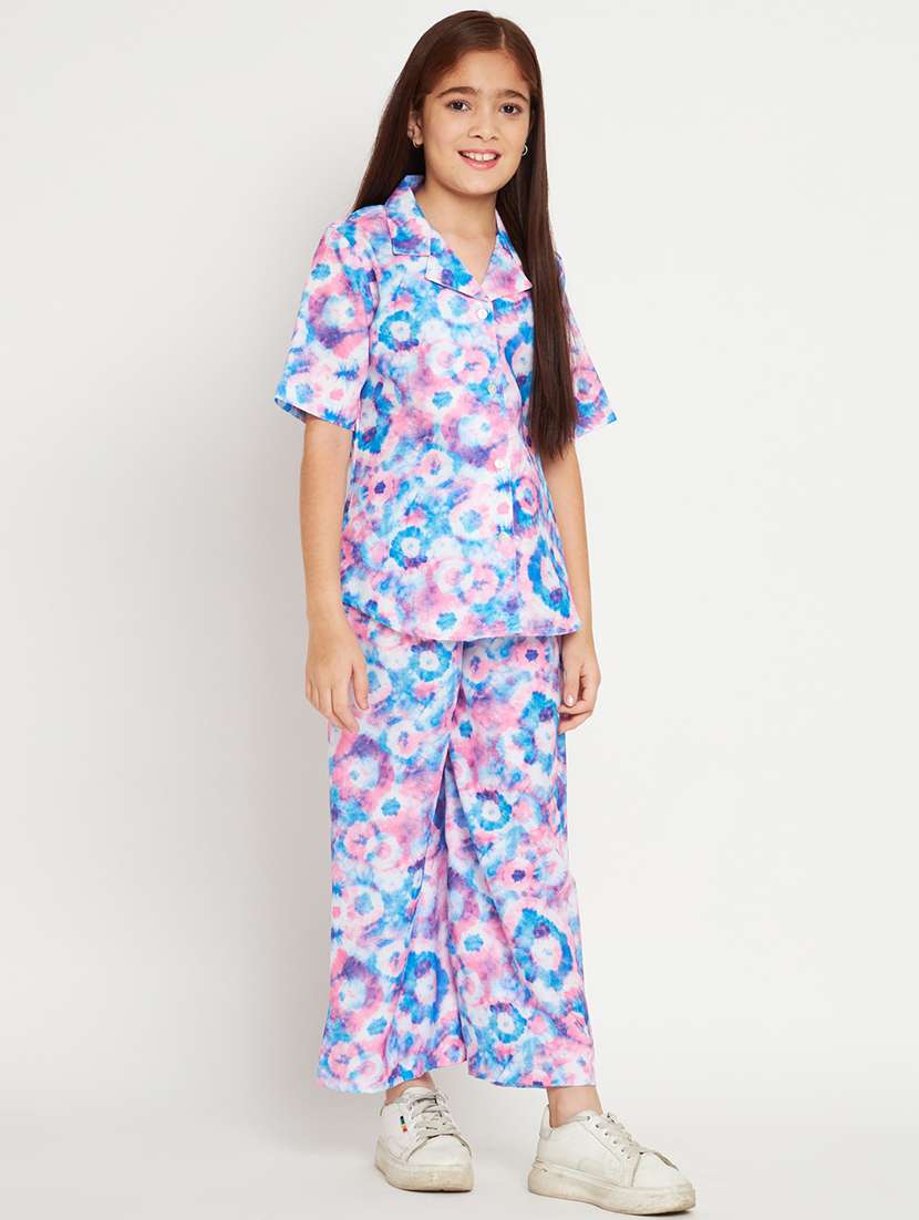 blue printed top pants set - 20117339 -  Standard Image - 1