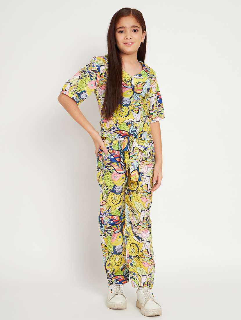 multi colored printed top pants set
