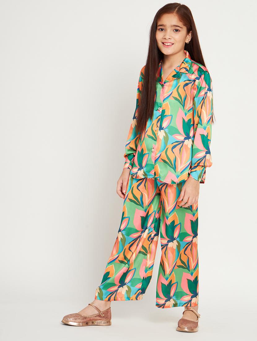 green printed top pants set - 20117346 -  Standard Image - 1