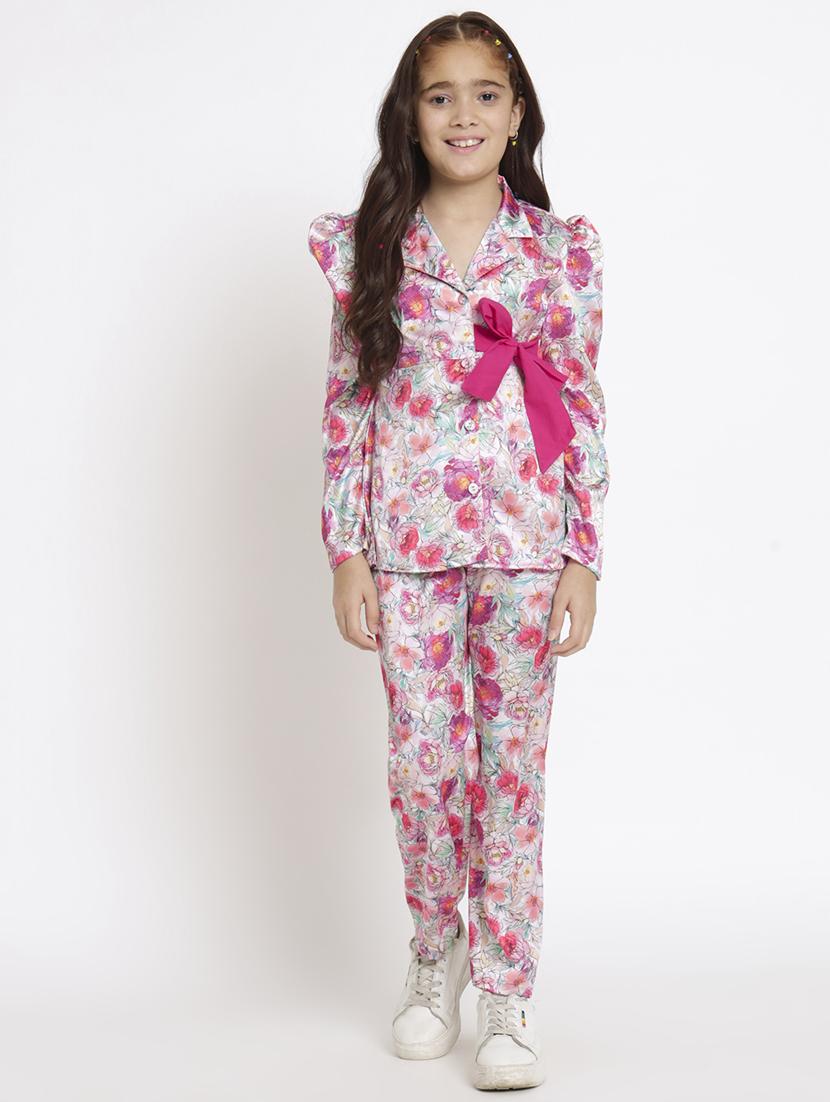 pink printed top pants set