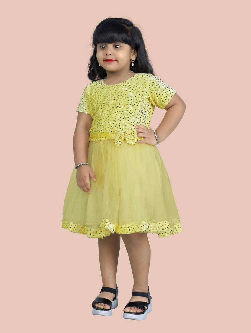 yellow round neck frock - 20117608 -  Standard Image - 1