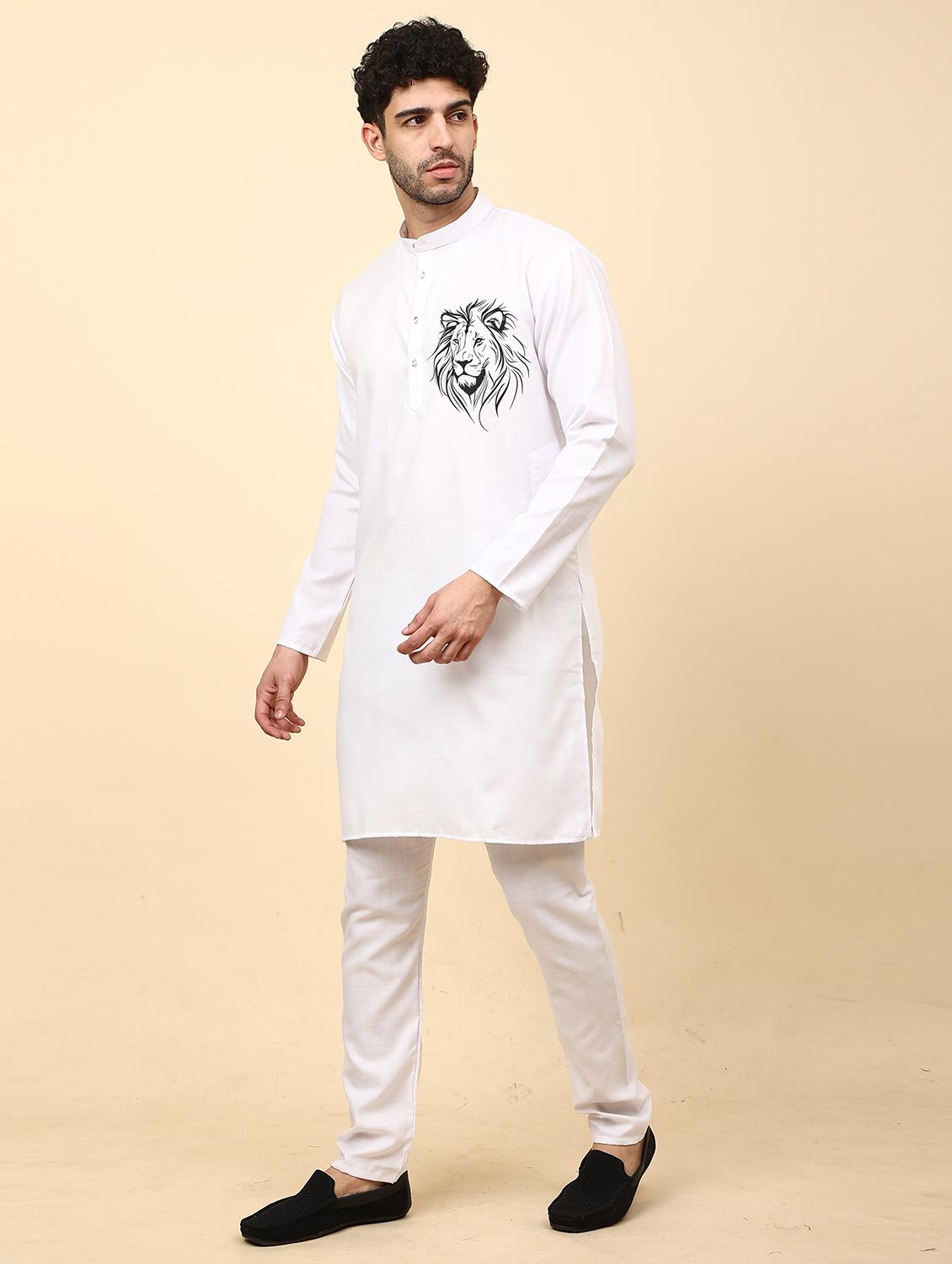 mandarin neck printed long kurta - 20117942 - Standard Image - 1