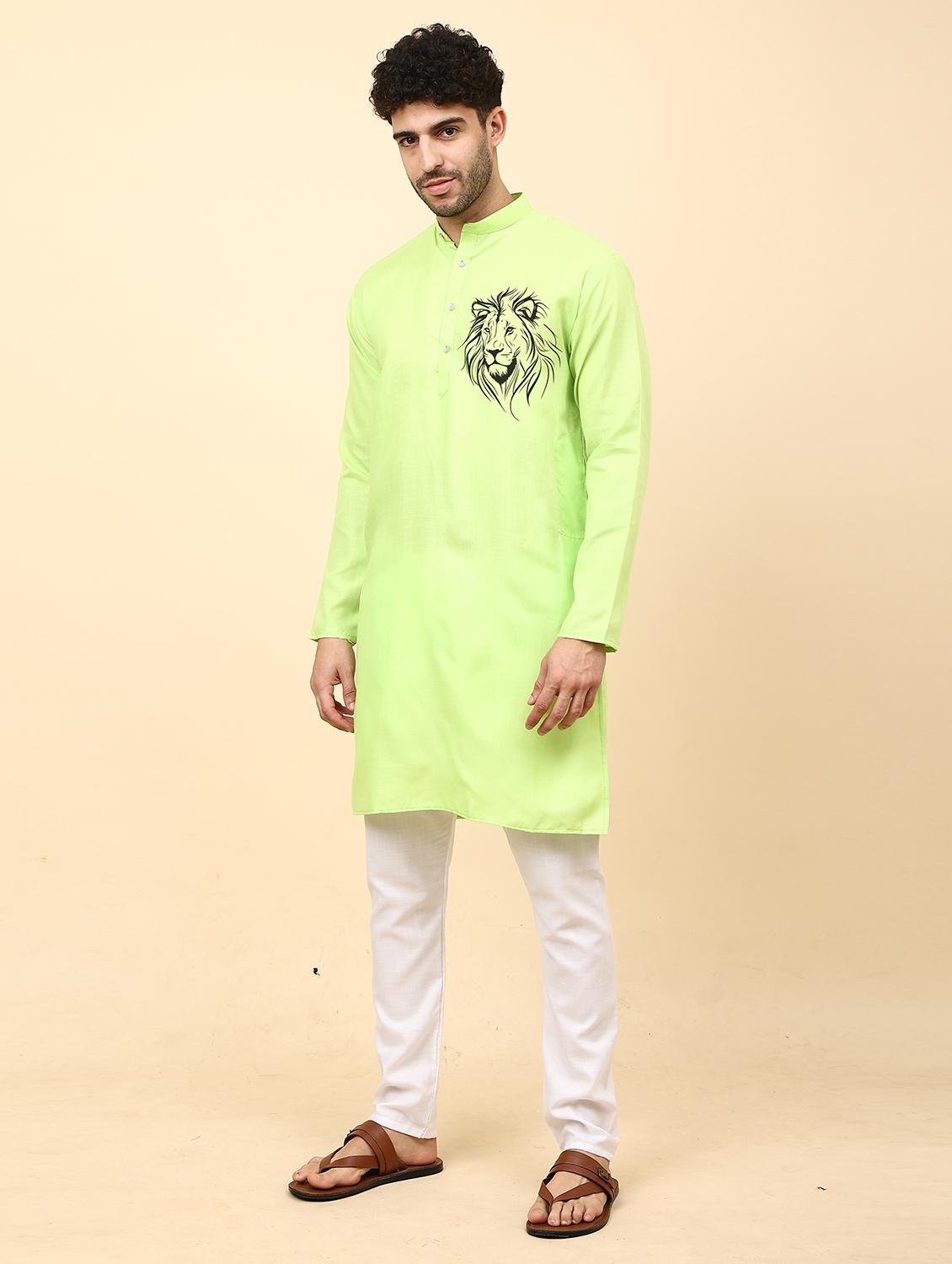 mandarin neck printed long kurta - 20117945 - Standard Image - 1