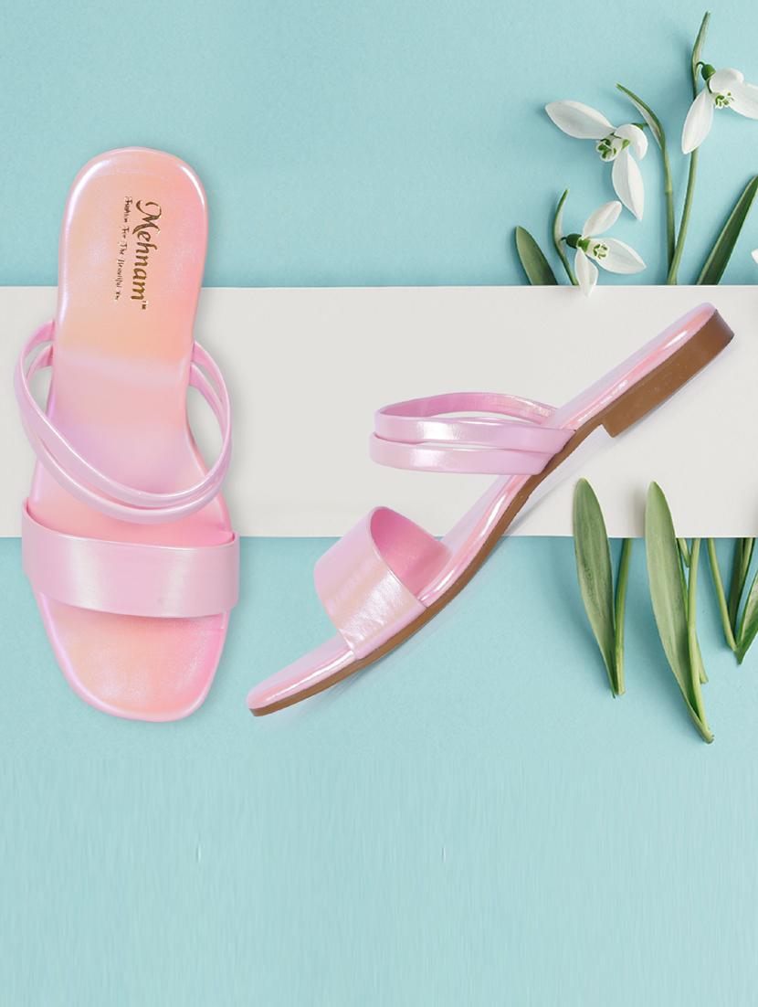 pink solid slip on flats - 20118378 - Standard Image - 4
