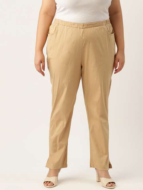 beige cotton full length plus trouser - 20120385 -  Standard Image - 0