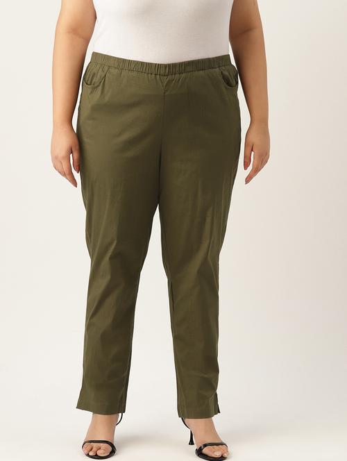 green cotton full length plus trouser - 20120386 -  Standard Image - 0
