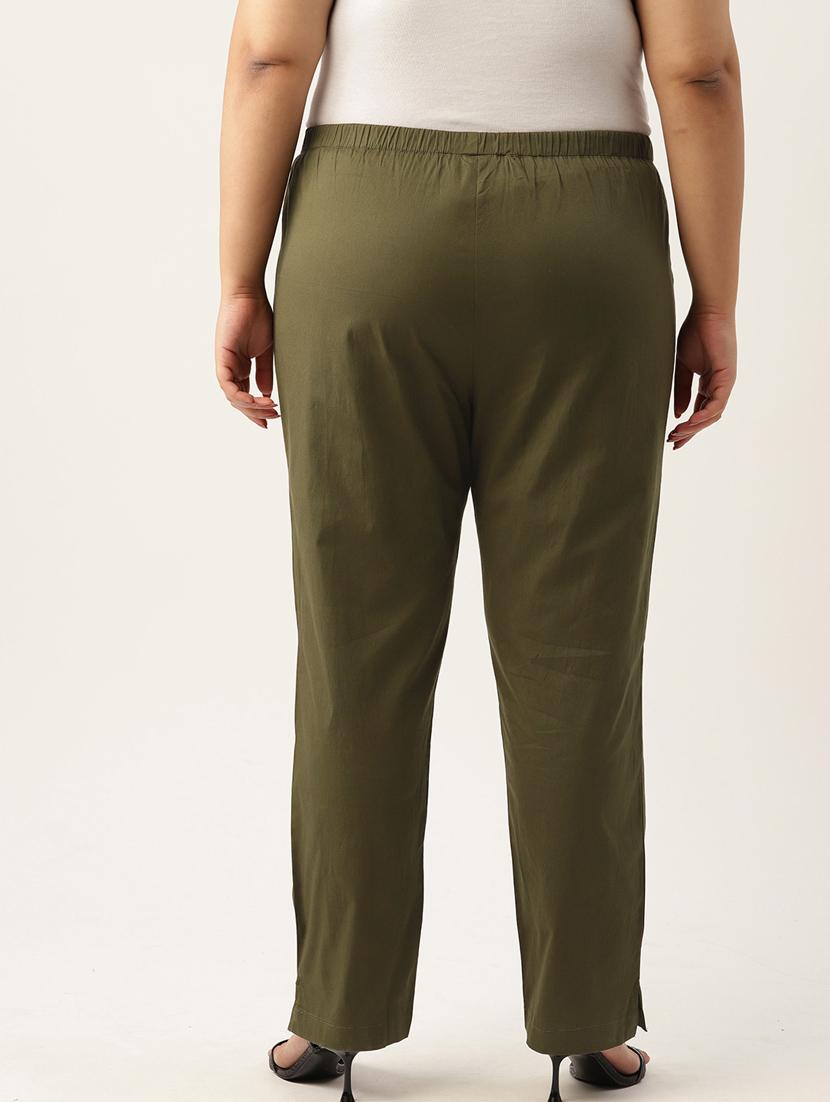 green cotton full length plus trouser - 20120386 -  Standard Image - 1