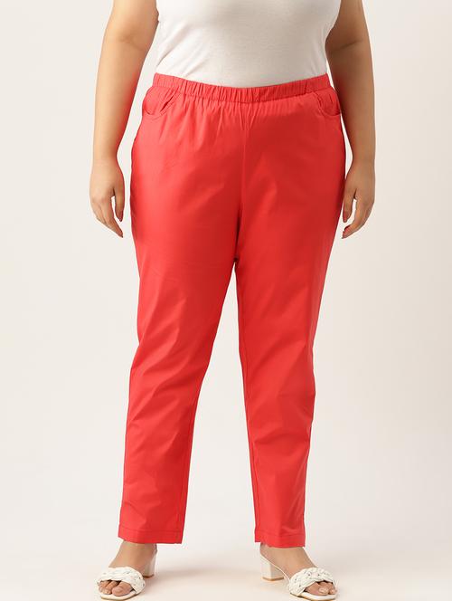 red cotton full length plus trouser - 20120387 - Standard Image - 0