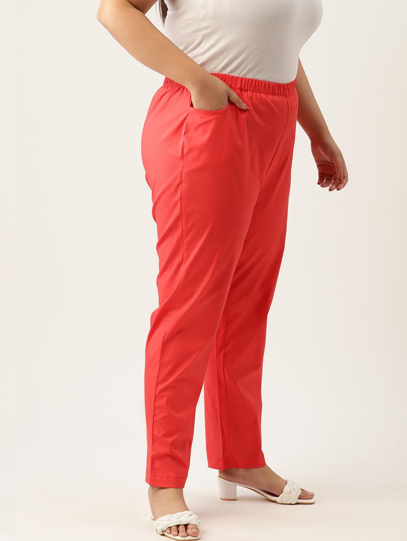 red cotton full length plus trouser - 20120387 - Standard Image - 1
