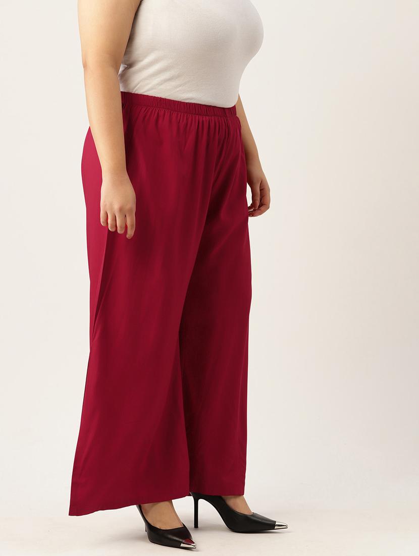 maroon solids regular plazzo - 20120414 -  Standard Image - 1