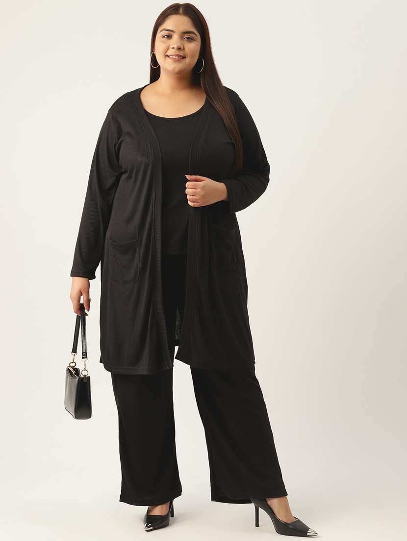 black solid top and trouser with shrug co-ord set 