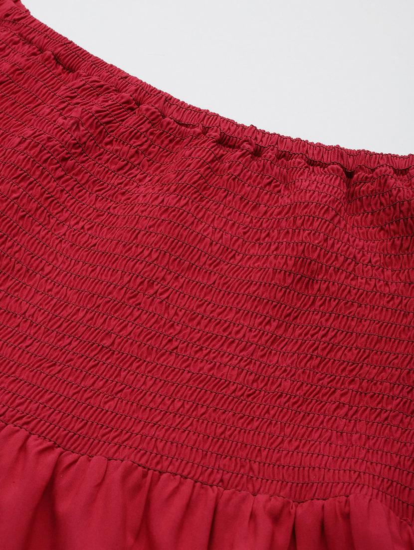 red solid off-shoulder top and palazzo co-ord set - 20120478 - Standard Image - 4