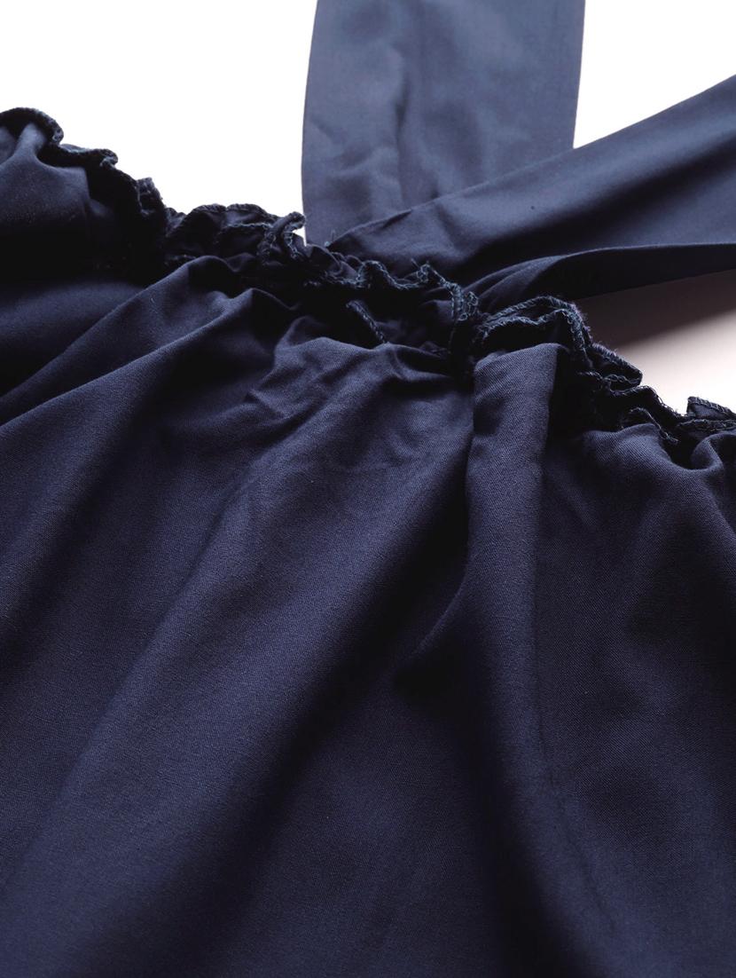 navy blue solid tie back neck top and palazzo co-ord set - 20120489 - Standard Image - 4