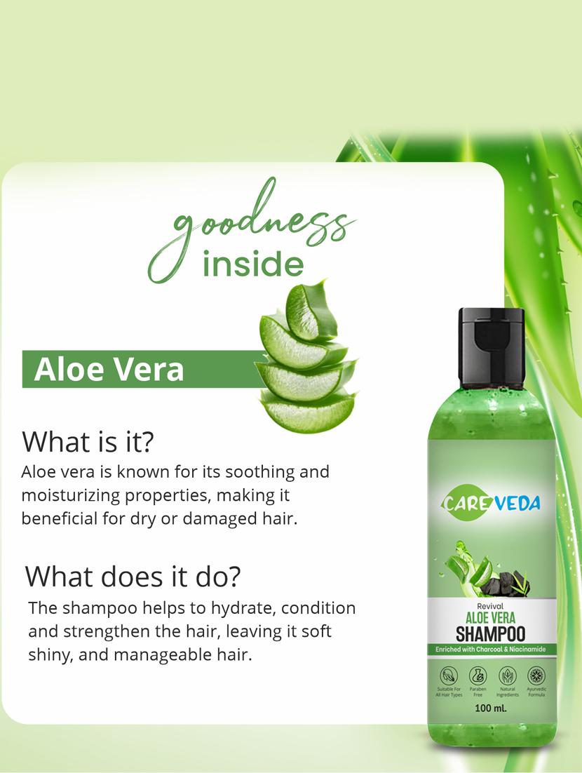 careveda revival aloe vera shampoo, enriched with charcoal & nicinamide, for all hair types 100 ml - 20120499 -  Standard Image - 1