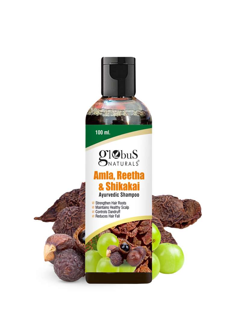 globus naturals amla reetha shikakai shampoo, natural & mild hair cleanser, 100 ml