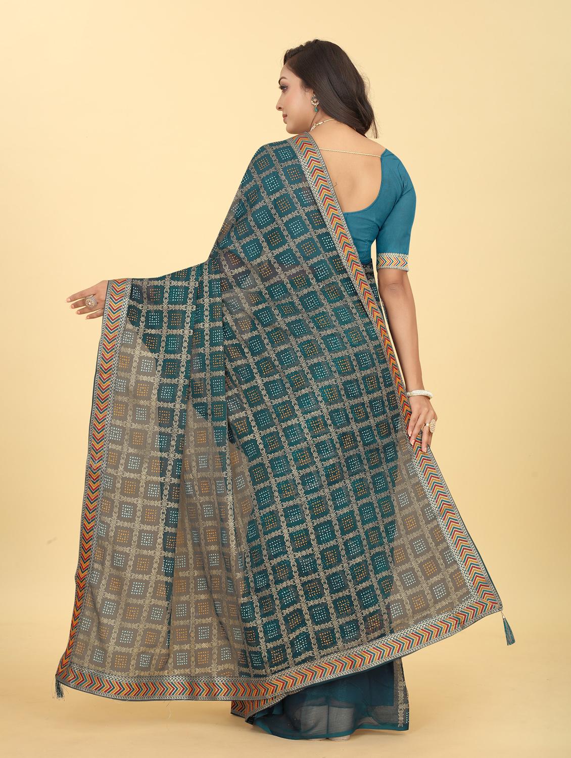 blue printed saree with blouse - 20120620 - Standard Image - 1