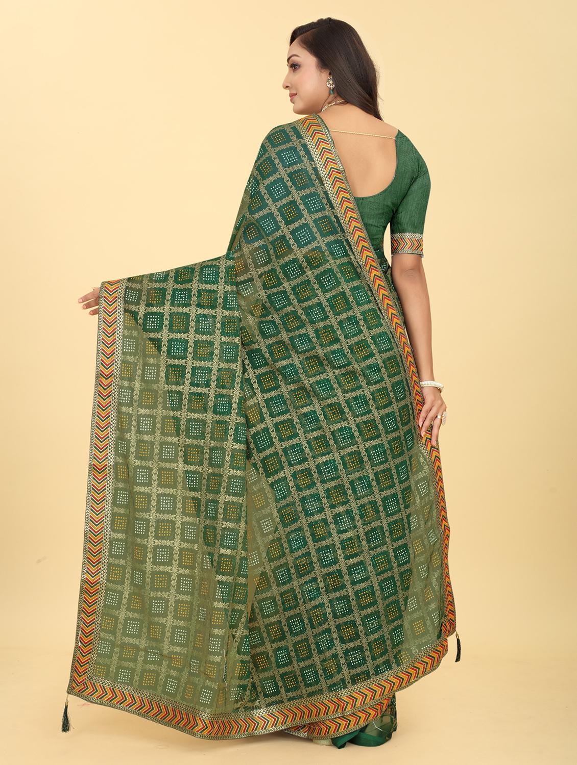 green printed saree with blouse - 20120621 -  Standard Image - 1