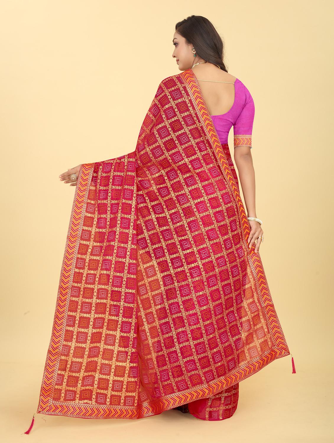 red printed saree with blouse - 20120623 - Standard Image - 1