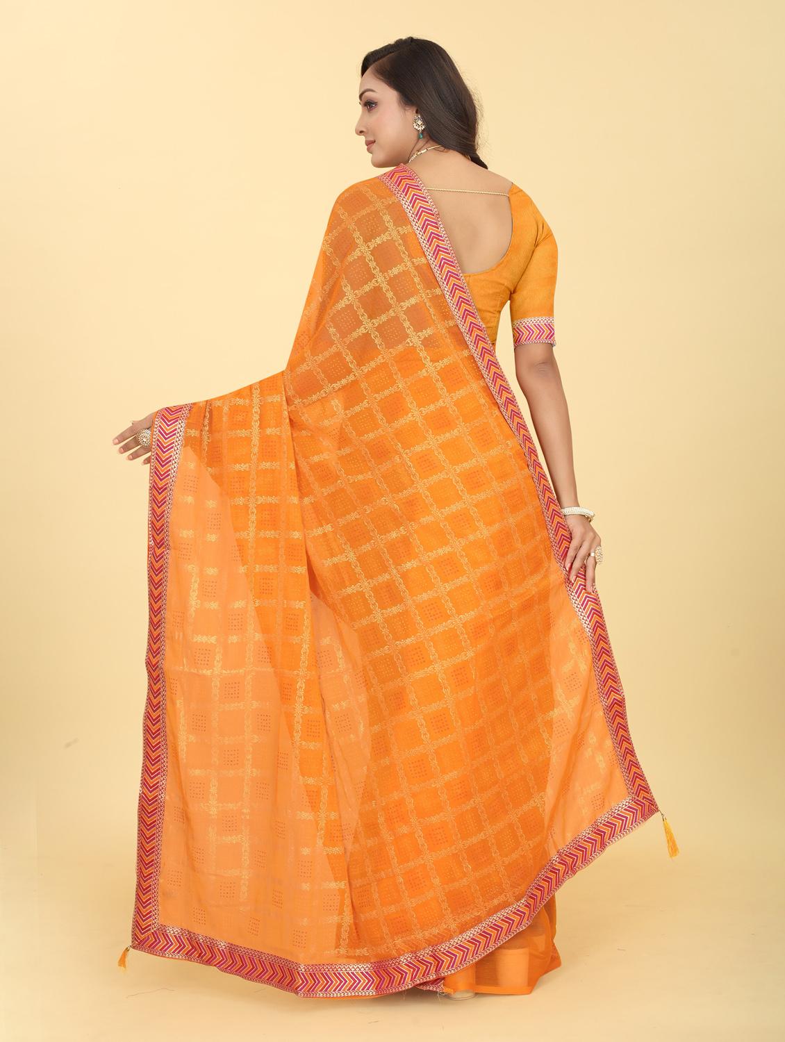 yellow printed saree with blouse - 20120625 - Standard Image - 1