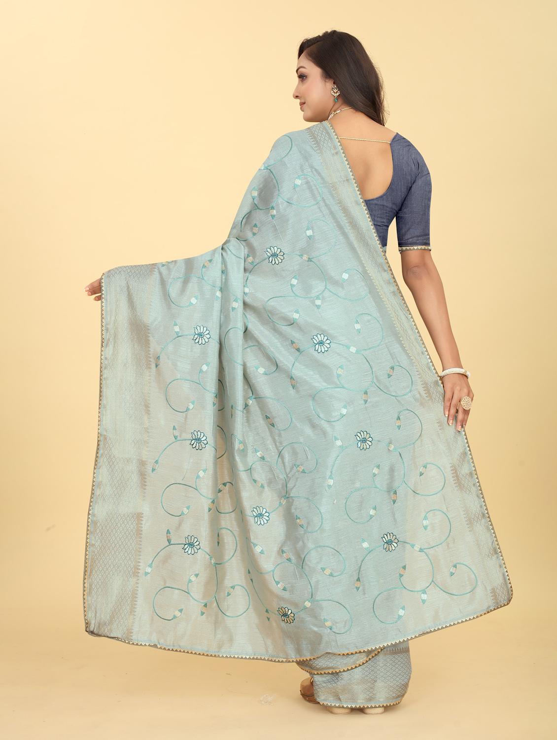 blue embroidered saree with blouse - 20120626 - Standard Image - 1