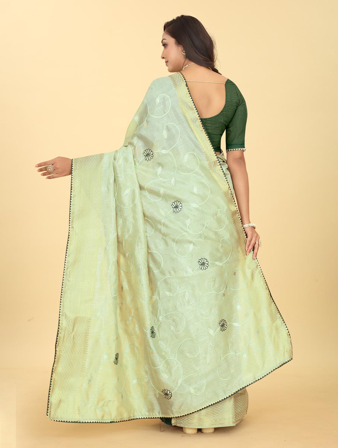 light green embroidered saree with blouse - 20120628 - Standard Image - 1