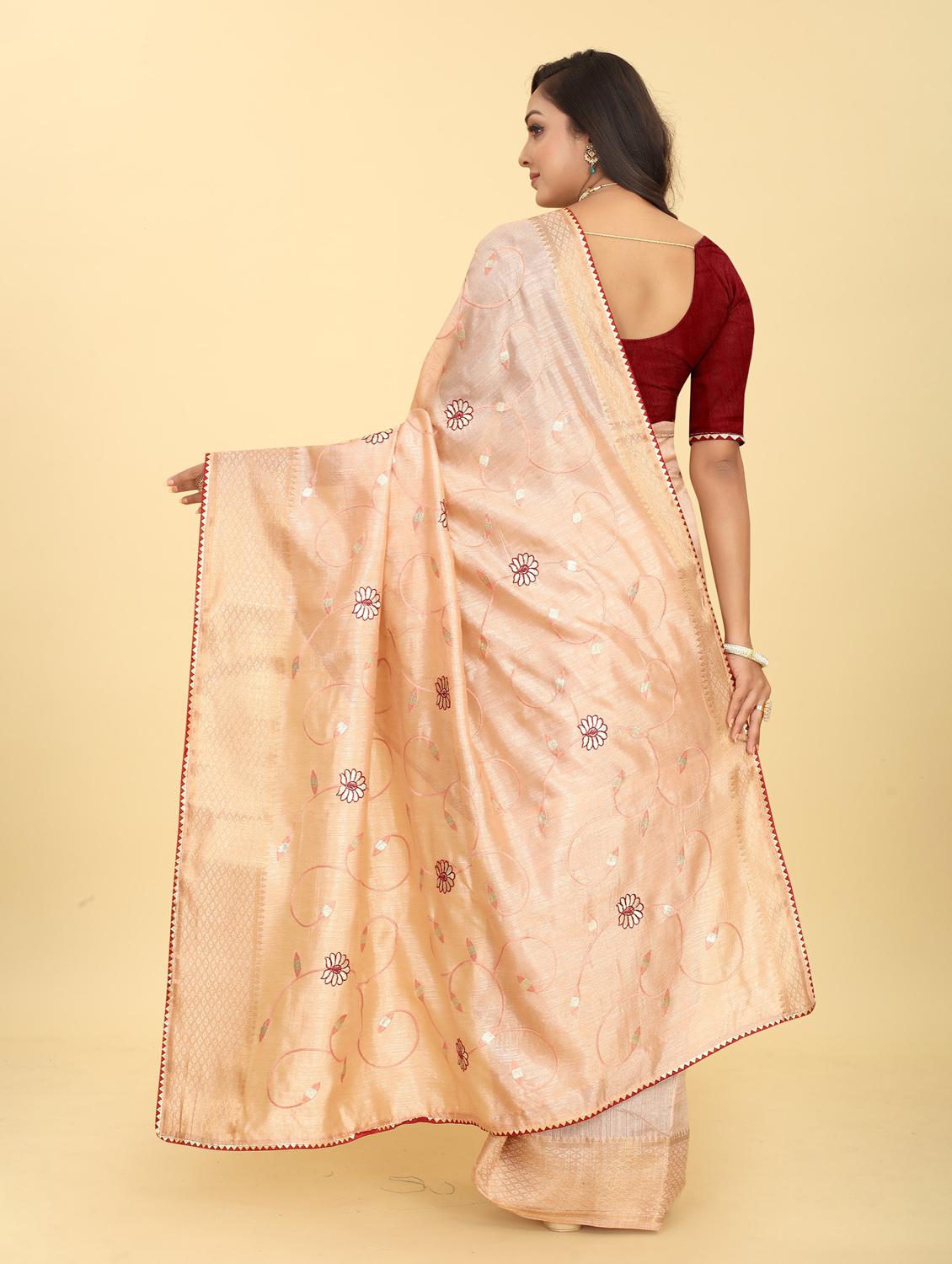 peach embroidered saree with blouse - 20120629 -  Standard Image - 1