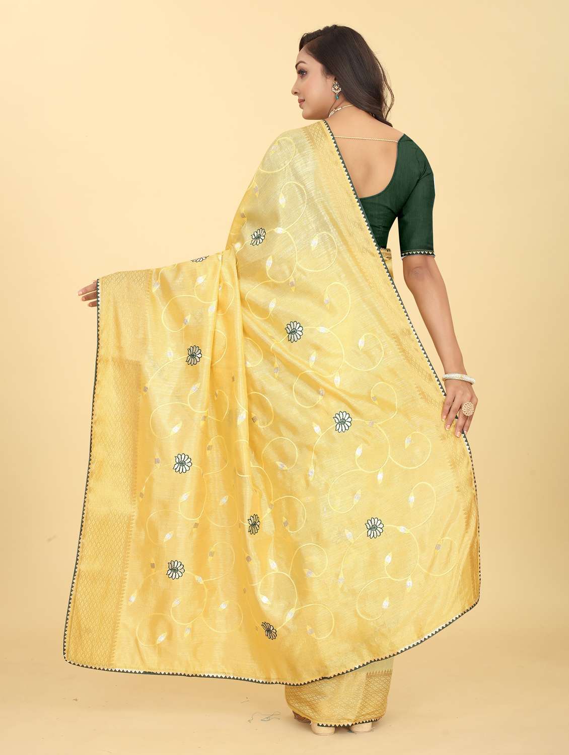 yellow embroidered saree with blouse - 20120631 - Standard Image - 1